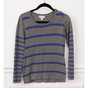 LOFT Charcoal and Cobalt Striped Top